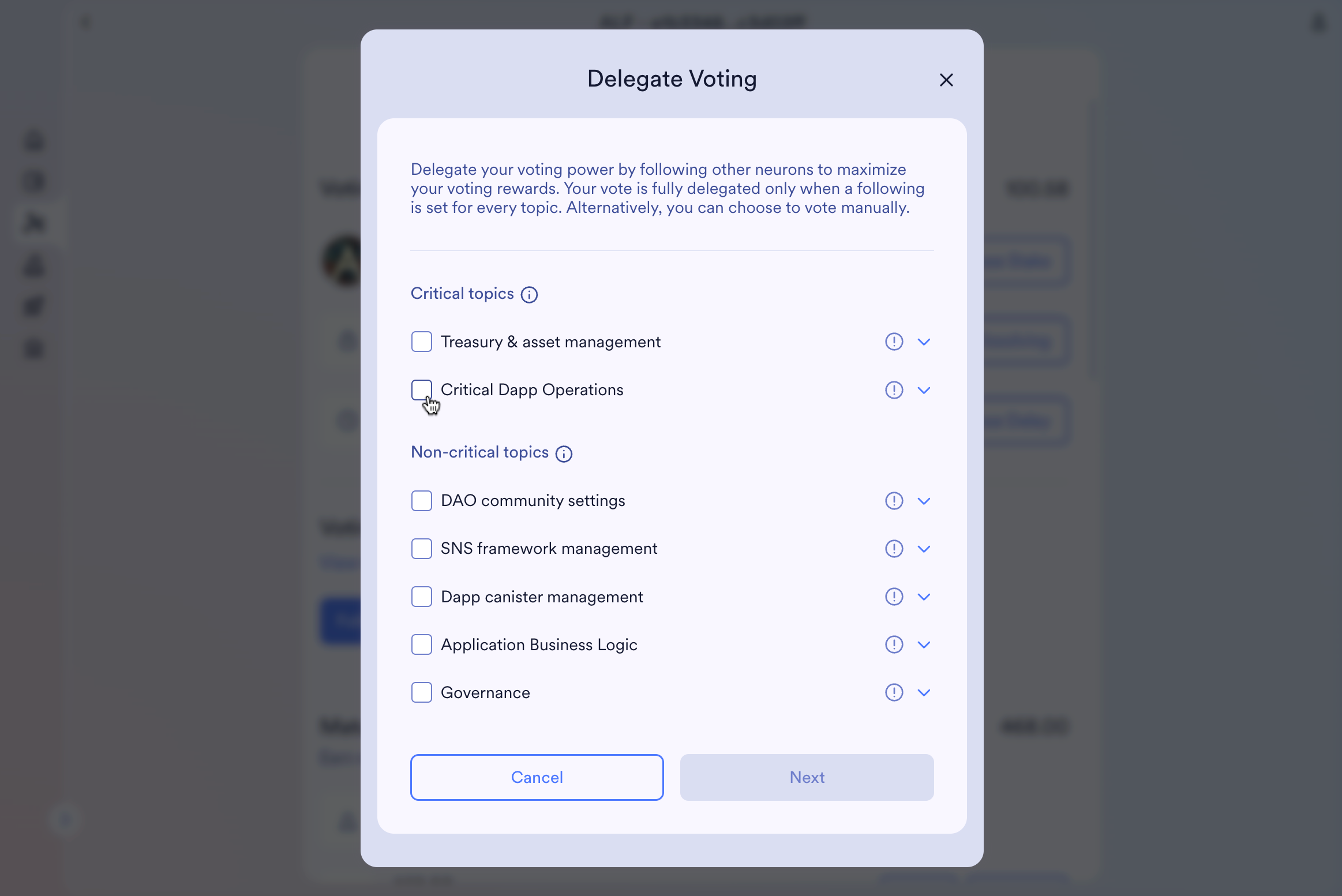 Delegate Voting modal